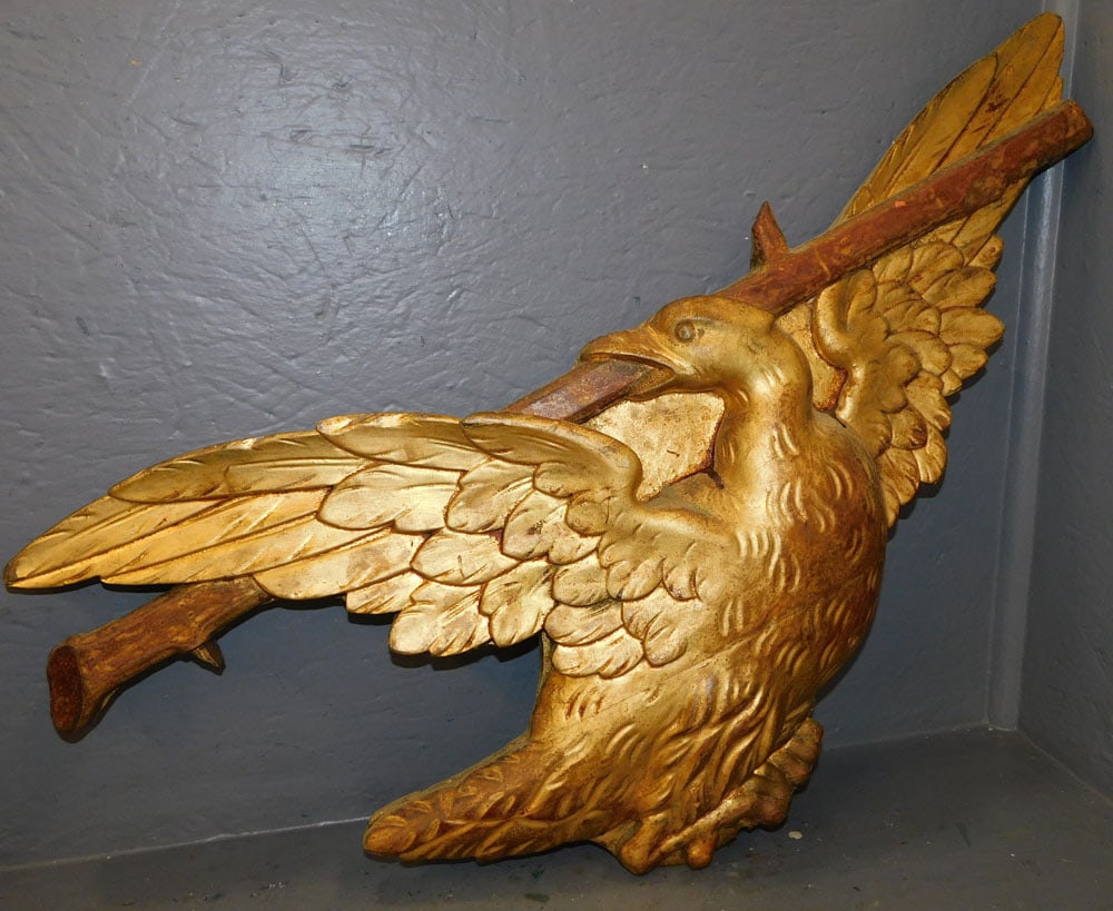 Antique Gilded Carved Wood Eagle Wall Hanging (1 of 2)