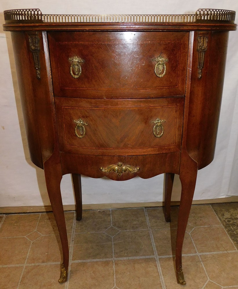 Rosewood Inlaid 2 Drawer French Night Stand with Bronze Gallery (1 of 6)