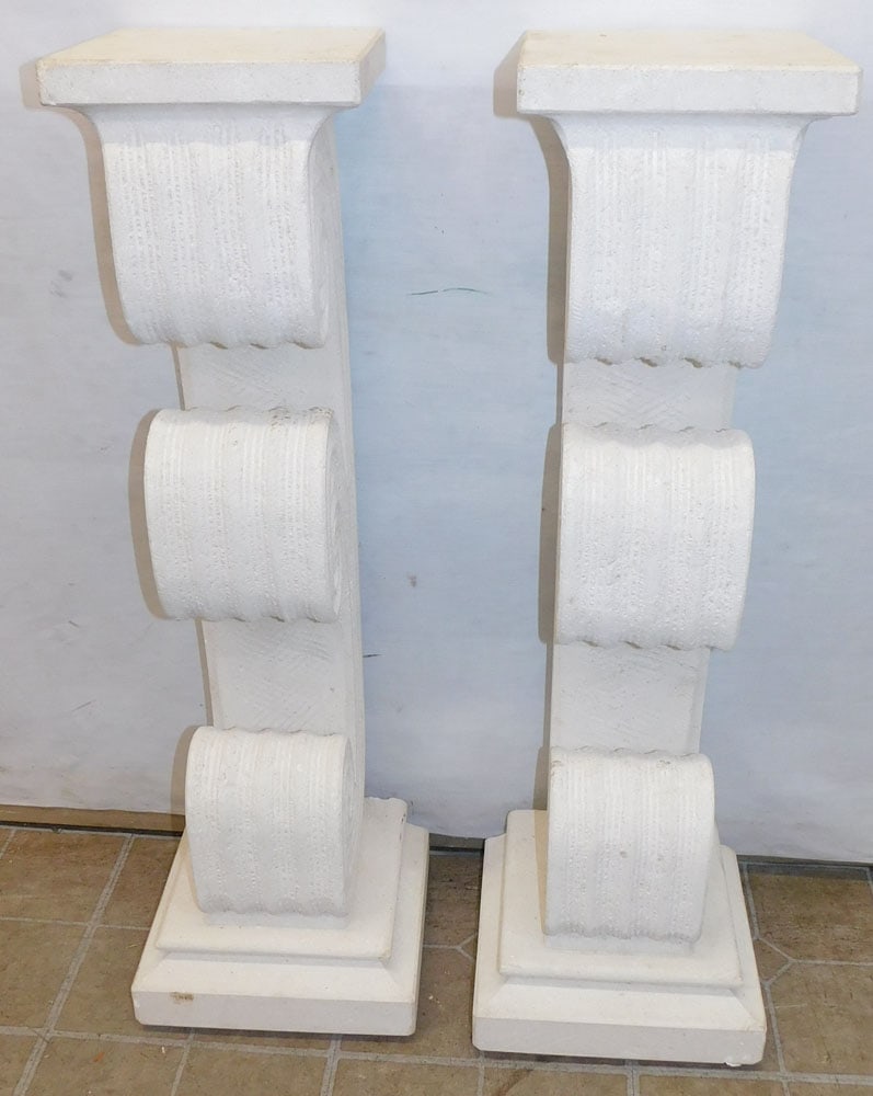 Pair of Modern Concrete Pedestals: Pair of Modern Concrete Pedestals. 9 1/4" Dia. 37 3/4" H ALL DESCRIPTIONS AND ANY CONDITION STATEMENT GIVEN BY LANGSTON AUCTION GALLERY ARE STRICTLY OPINIONS AND LANGSTON'S SHALL HAVE NO RESPONSIBILIT
