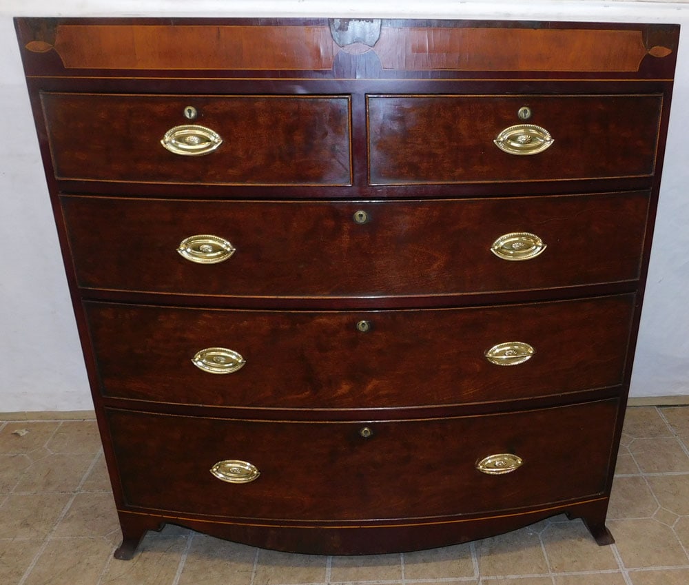 19th Century Mahogany Inlaid 2/3 Drawer Bow Front Chest (1 of 8)