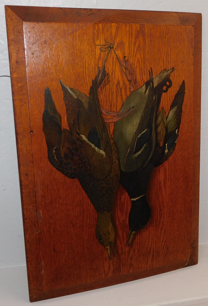 Painted Game Motif on Oak Panel: Painted Game Motif on Oak Panel. 18 1/4" x 26 1/2" ALL DESCRIPTIONS AND ANY CONDITION STATEMENT GIVEN BY LANGSTON AUCTION GALLERY ARE STRICTLY OPINIONS AND LANGSTON'S SHALL HAVE NO RESPONSIBILITY FOR 