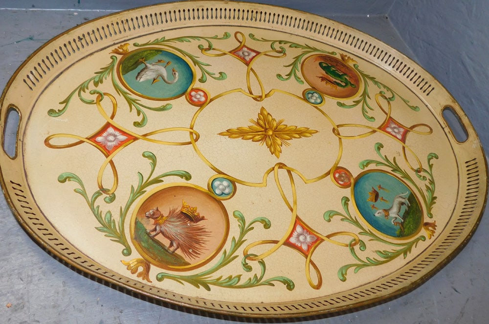 Paint Decorated Open Work Tole Gallery Tray (1 of 5)