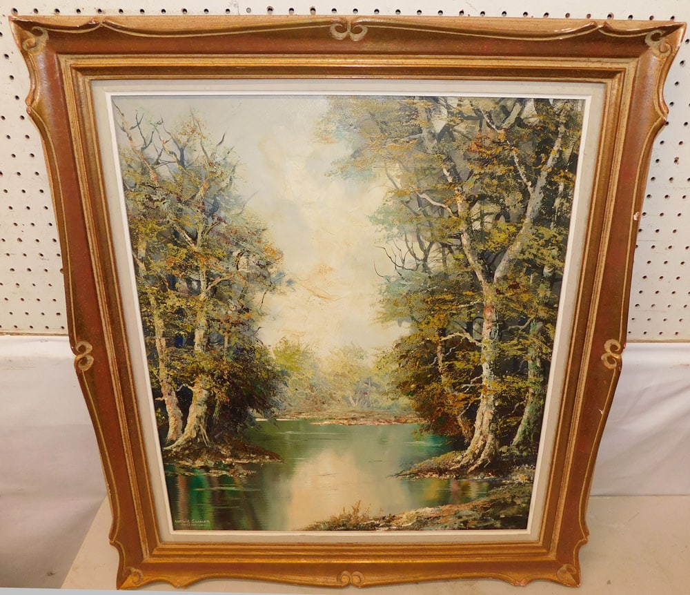 Framed Oil on Canvas Lake Scene Signed (1 of 5)