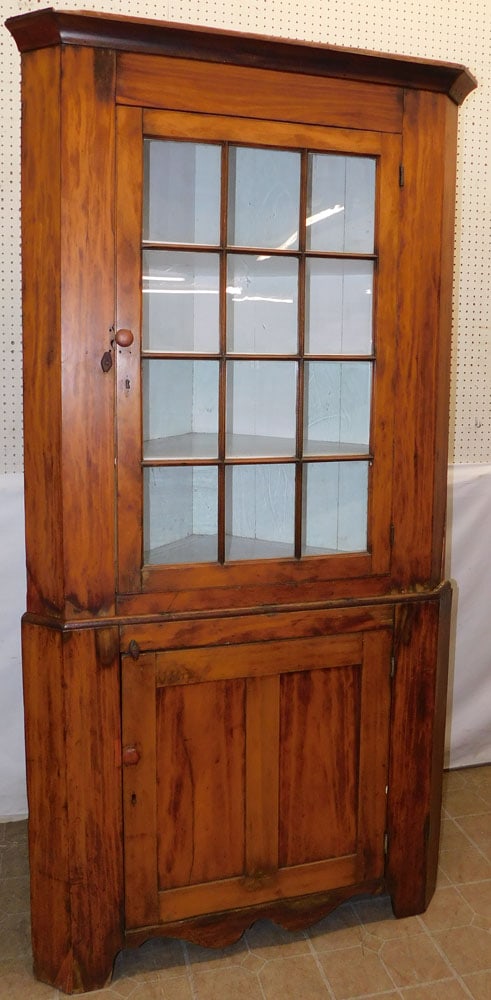Antique Pine 2 Part 12 Pane Glass Door Corner Cupboard (1 of 4)