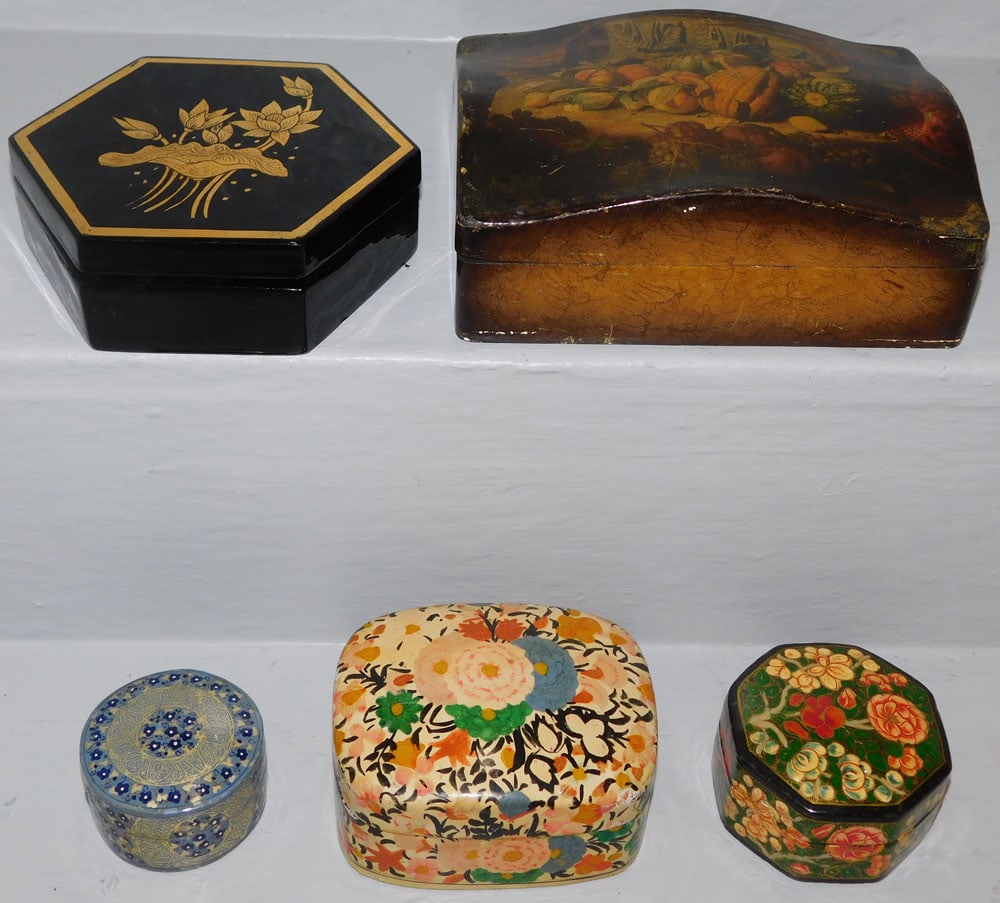 Lot of 5 Enameled & Lacquered Dresser Boxes (1 of 6)