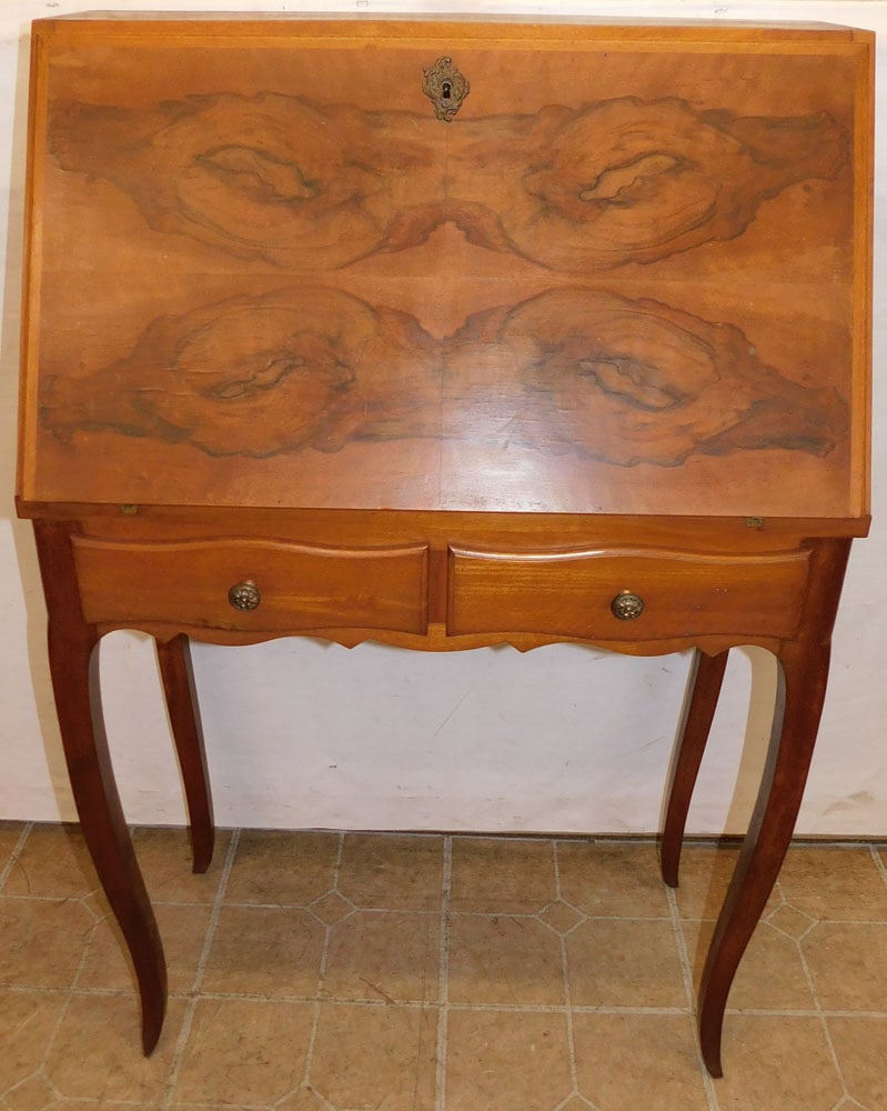 Antique Ladies Burled Walnut French Fall Front Secretary Desk with Fitted Interior (1 of 5)