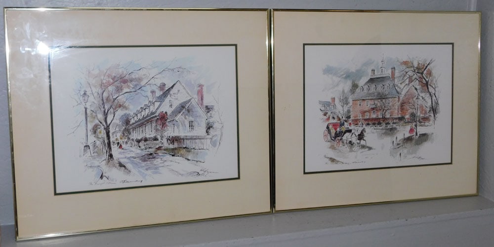 Pair of Framed & Matted Colonial Williamsburg Color Prints by John Haymson (1 of 8)