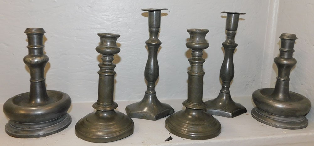 6 Antique Pewter Candlesticks (1 of 4)