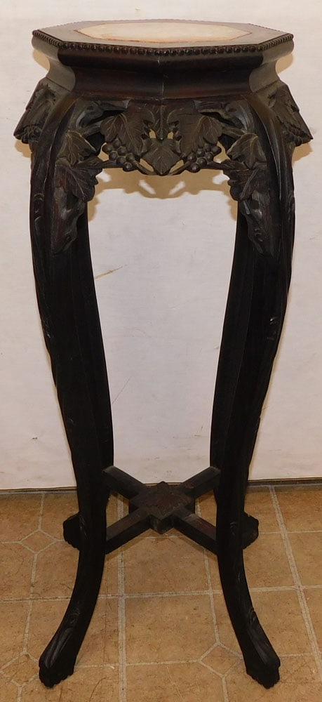 Oriental Carved Rosewood Marble Top Plant Stand (1 of 3)
