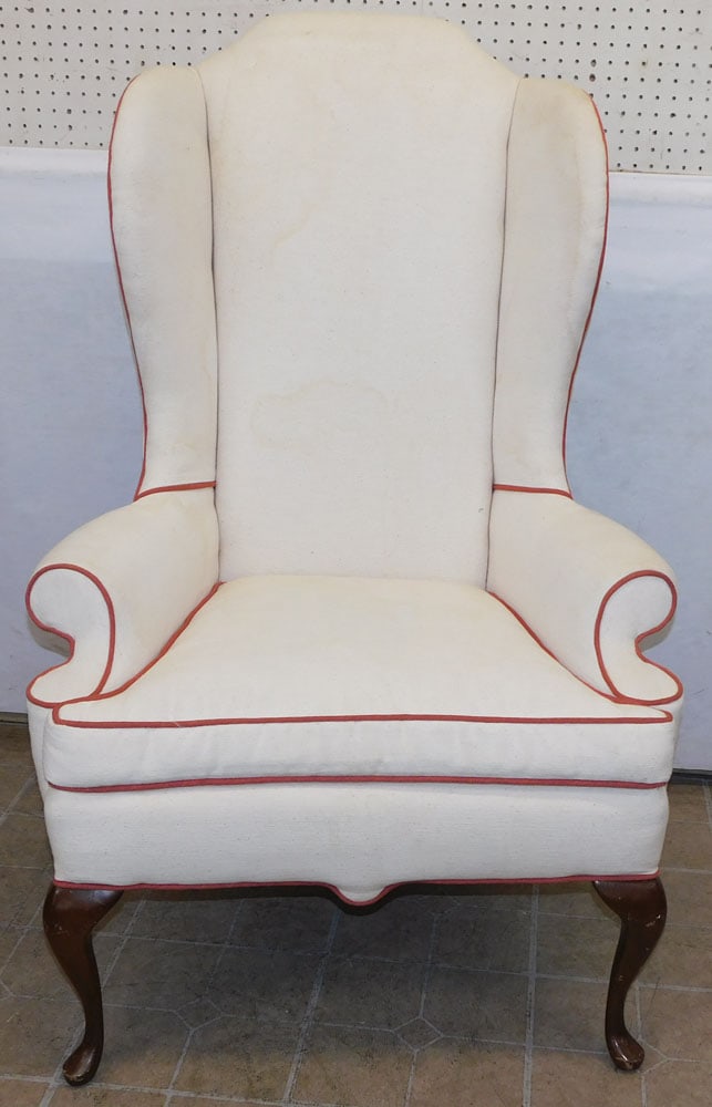 Upholstered Wing Back Chair: Upholstered Wing Back Chair. 52" H ALL DESCRIPTIONS AND ANY CONDITION STATEMENT GIVEN BY LANGSTON AUCTION GALLERY ARE STRICTLY OPINIONS AND LANGSTON'S SHALL HAVE NO RESPONSIBILITY FOR ERRORS OR OMISSI