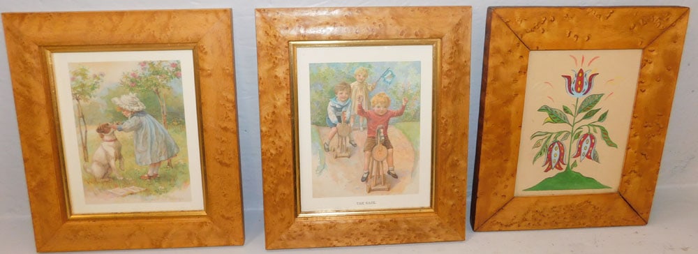 2 Framed Prints & 1 Framed Watercolor, (All Bird's Eye Maple Framed) (1 of 5)