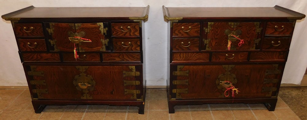 Pair of Oriental Elmwood & Brass Bound Cabinets (1 of 5)