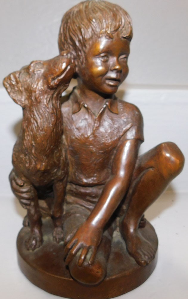 Bronze Figure of Little Boy with Dog Signed Charles Parks - Franklin Mint (1 of 2)