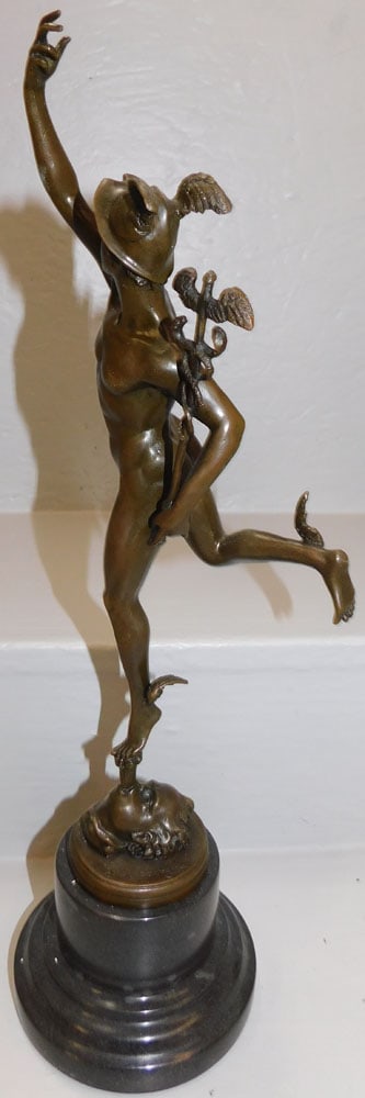 Bronze Figure Flying Mercury on the Head of Zephyr on Marble Base Signed (1 of 4)