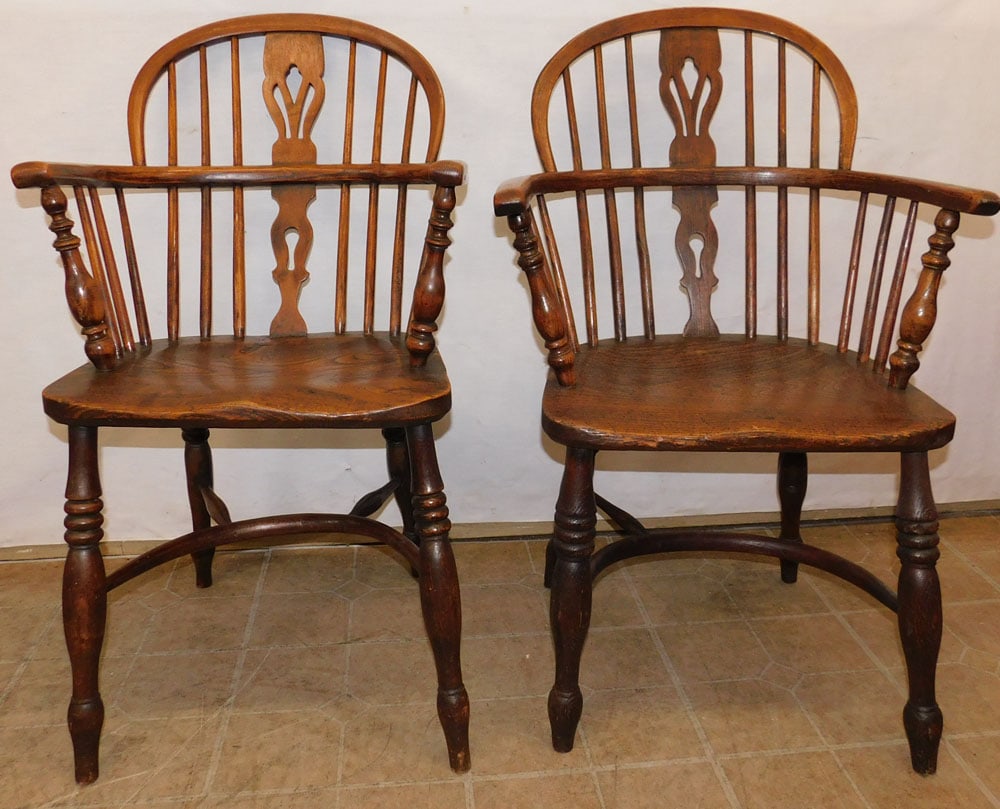 Pair of 19th Century Elmwood Windsor Arm Chairs (1 of 3)