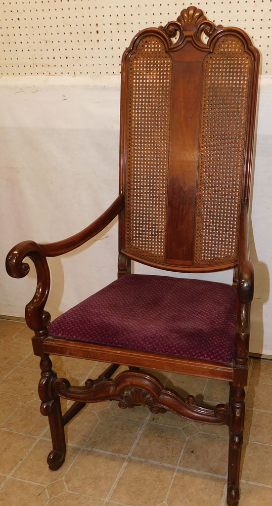 Carved Walnut & Cane Back Arm Chair (1 of 3)