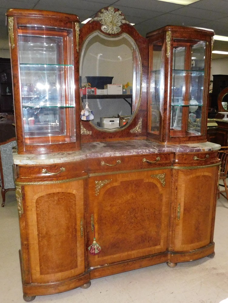 Burl Walnut French Marble Top Mirror Back Sideboard with Bronze Mounts (1 of 10)