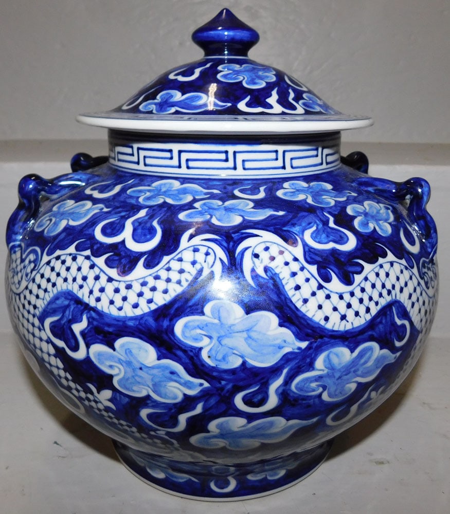 Oriental Porcelain Covered Jar with Dragon Motif (1 of 3)