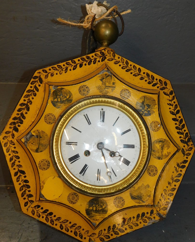 Antique Tole Painted Octagonal Form Wall Clock (1 of 5)