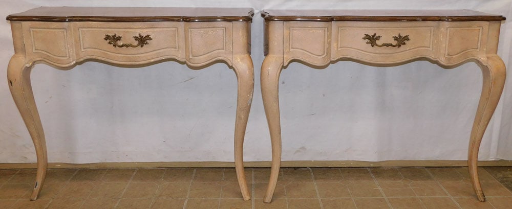 Pair of Painted Provincial 1 Drawer Consoles (1 of 6)