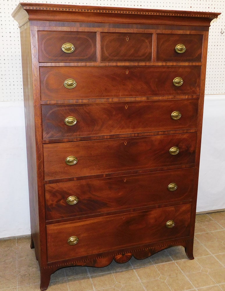 19th Century American Mahogany Inlaid 3/5 Tall Chest (1 of 8)