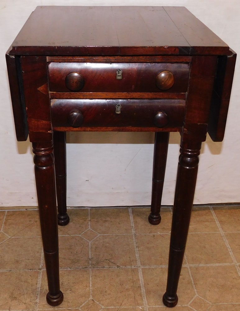 19th Century Mahogany 2 Drawer Drop-Leaf Night Stand (1 of 5)