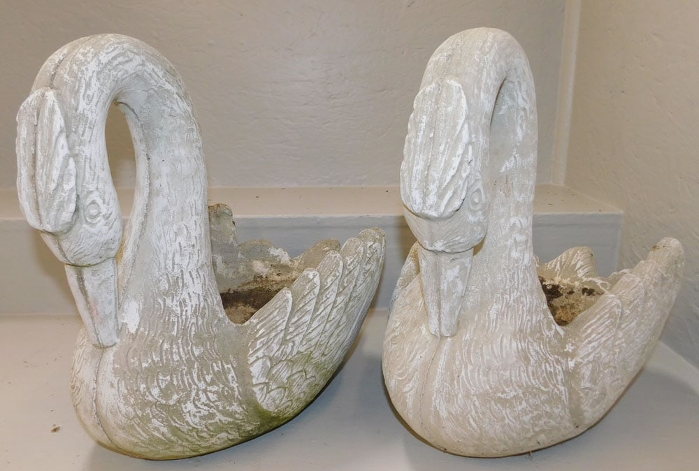 Pair of Concrete Swan Planters (1 of 4)