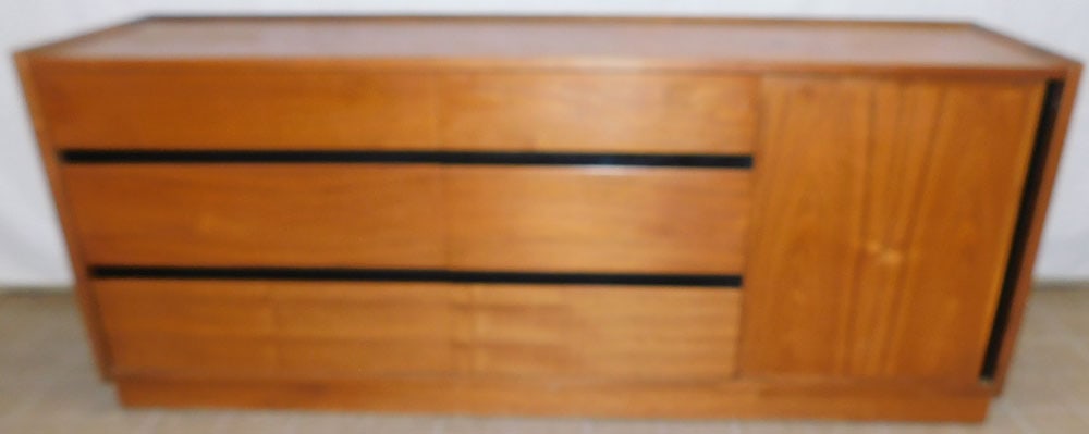 Mid Century Modern Walnut 9 Drawer Credenza with 1 Door (1 of 7)