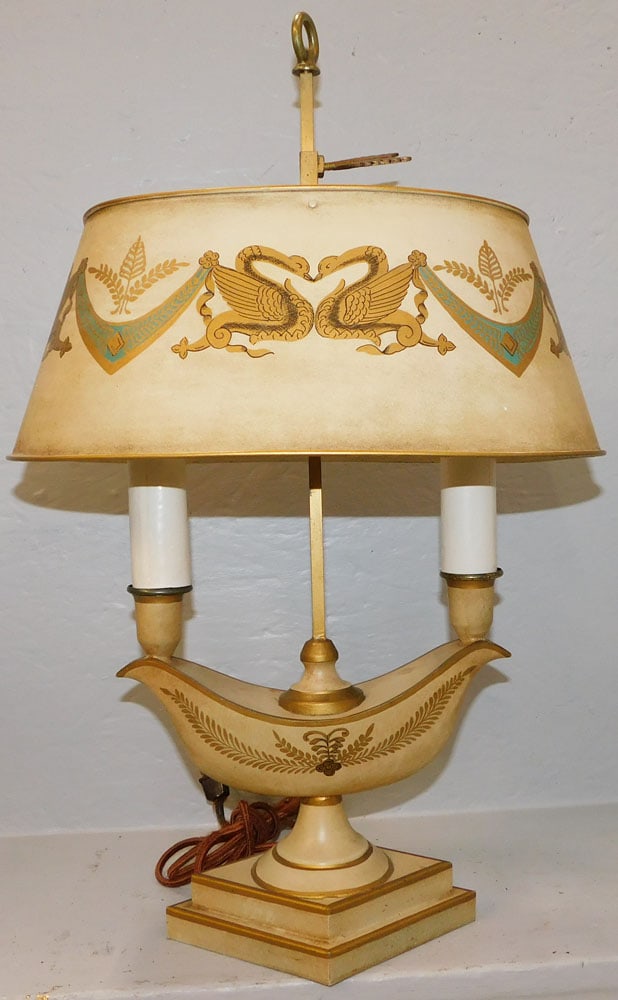 Antique Painted Tole 2 Light Bouillotte Lamp (1 of 5)