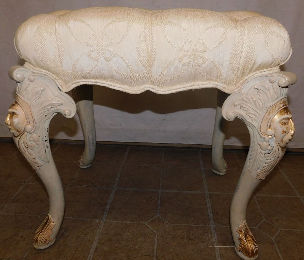 Carved Mahogany Native American Face Button & Tufted Bench by Maitland Smith (1 of 5)