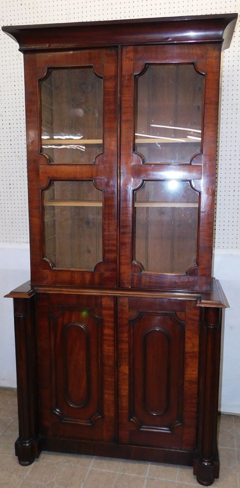 19th Century Mahogany 2 Part Glass Door Cabinet: 19th Century Mahogany 2 Part Glass Door Cabinet . 42 1/4" W 19 3/4" D 87" H ALL DESCRIPTIONS AND ANY CONDITION STATEMENT GIVEN BY LANGSTON AUCTION GALLERY ARE STRICTLY OPINIONS AND LANGSTON'S SHALL HA