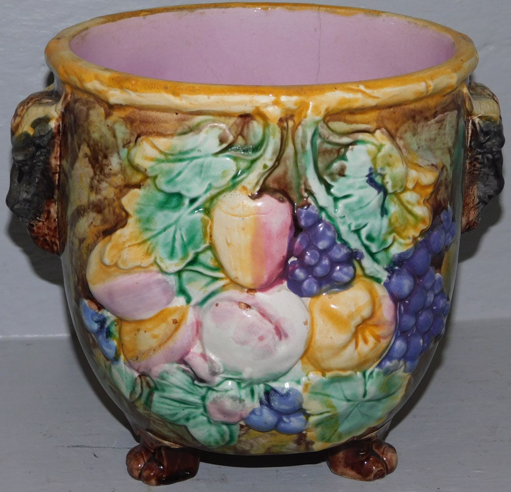 Antique Majolica Jardiniere with Ram's Head Handles (1 of 5)