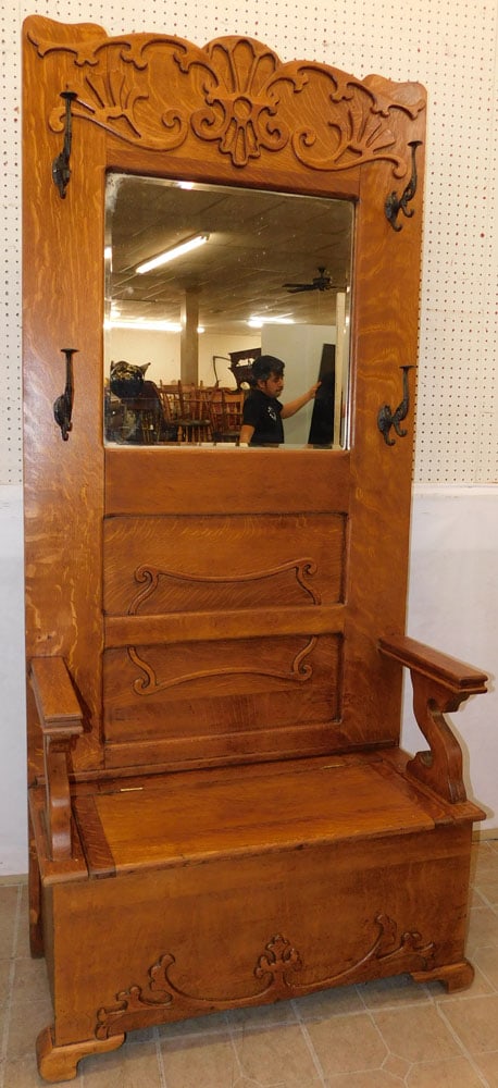 Antique Tiger Oak Hall Tree (1 of 6)