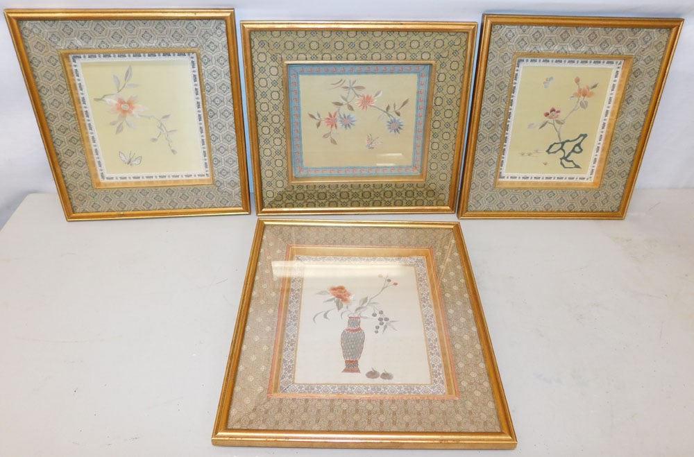 4 Framed Oriental Silk Embroideries (1 of 6)
