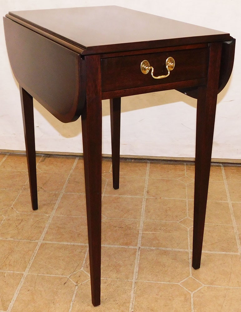 Mahogany Satinwood Banded Top Pembroke Table with Drawer by Henkel Harris (1 of 5)