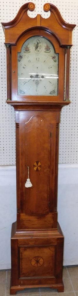 19th Century Cherry Inlaid American Grandfather Clock with Painted Dial (1 of 7)