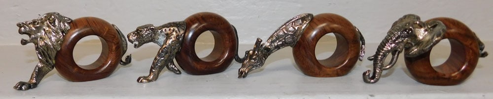 4 Silverplated & Wood Animal Form Napkin Rings (1 of 3)
