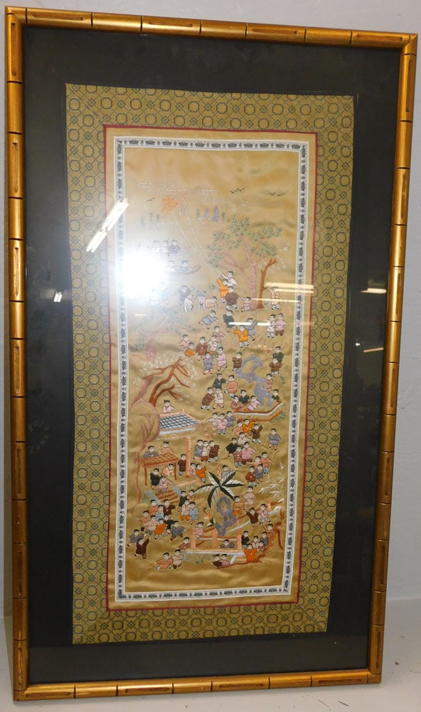 Framed Oriental Silk Embroidery (1 of 3)