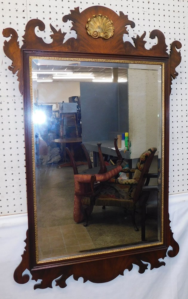 Mahogany Framed Mirror with Shell Crest by Henkel Harris (1 of 6)