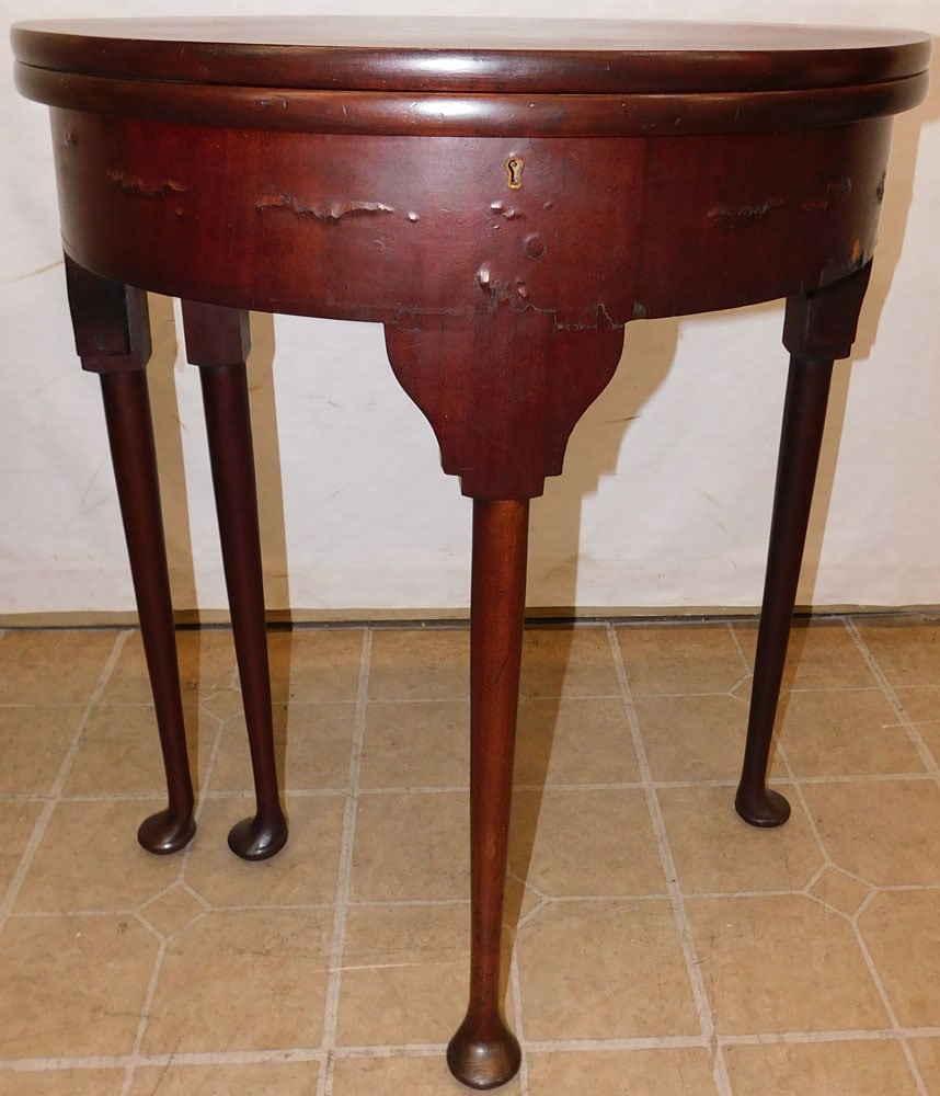 19th Century Mahogany Demi-Lune Fold Over Top Game Table (1 of 4)