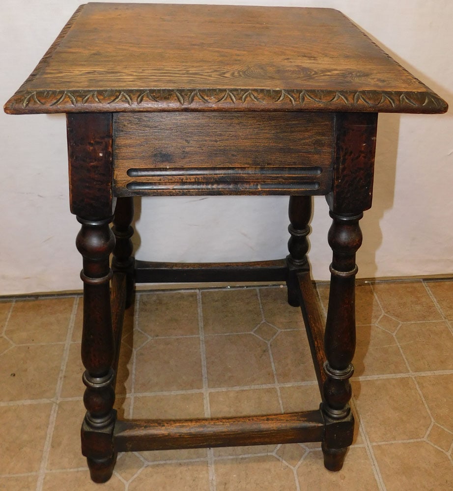 Antique English Oak Stretcher Base Table (1 of 5)