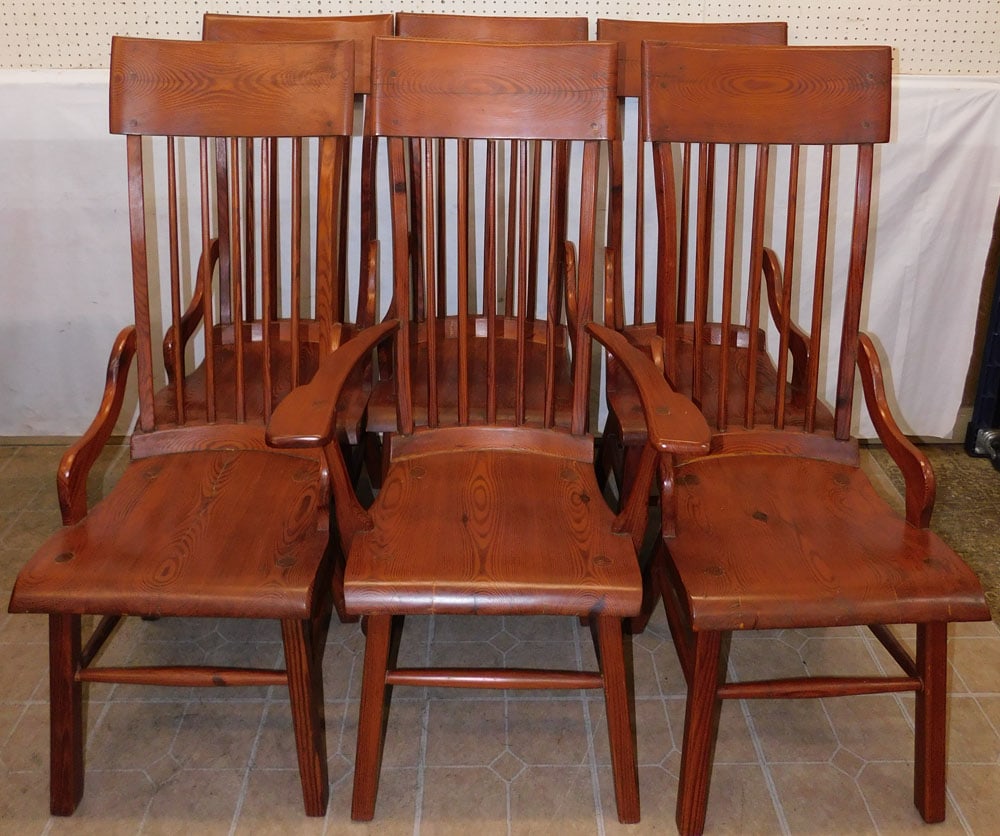 Set of 6 Heart Pine High Back Dining Chairs (1 of 5)