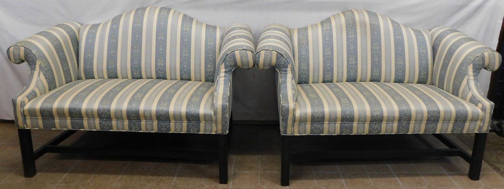 Pair of Chippendale Style Upholstered Camel Back Loveseats (1 of 5)