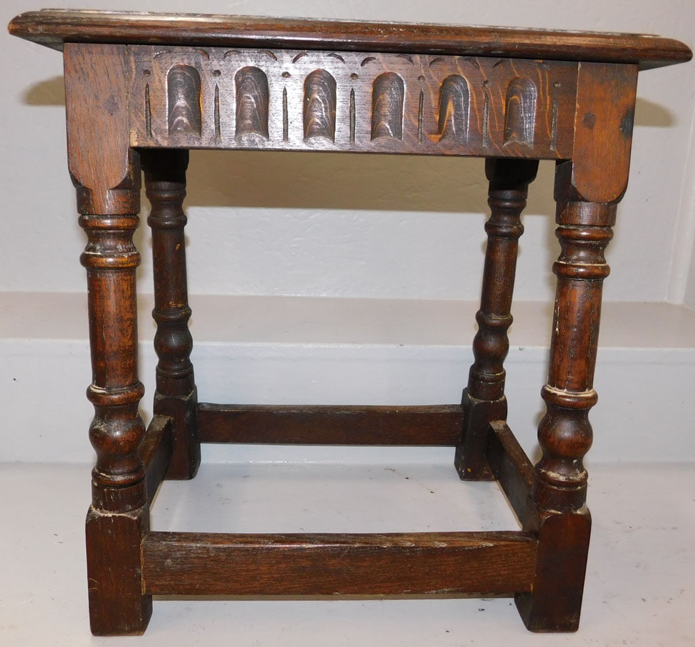 Antique English Oak Stretcher Base Joint Stool (1 of 3)