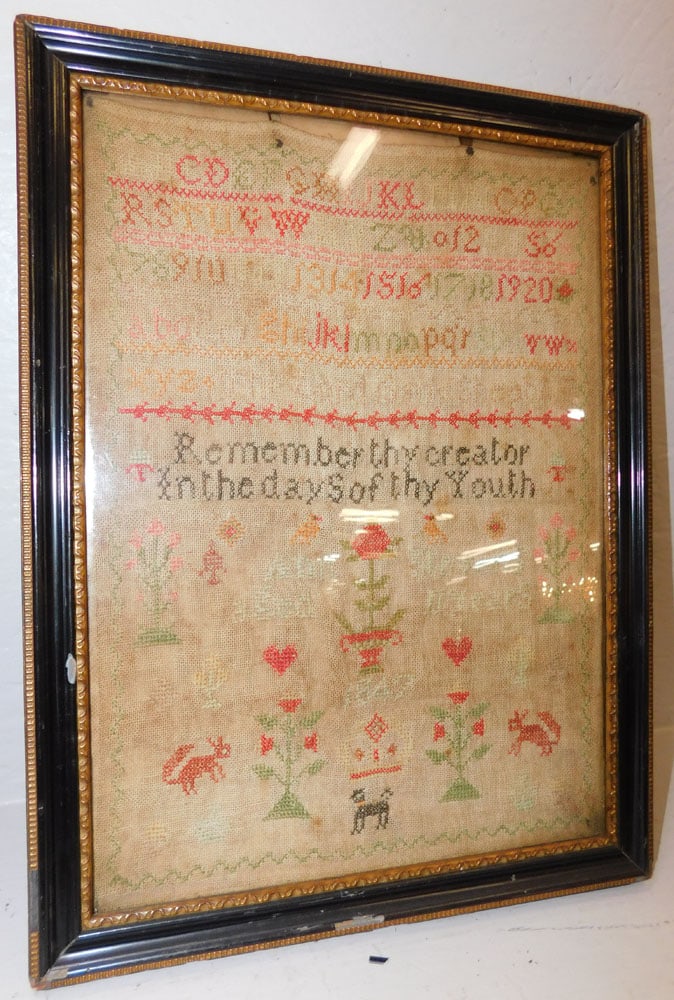 19th Century Framed Sampler: 19th Century Framed Sampler. 12 1/2" x 16 1/2" ALL DESCRIPTIONS AND ANY CONDITION STATEMENT GIVEN BY LANGSTON AUCTION GALLERY ARE STRICTLY OPINIONS AND LANGSTON'S SHALL HAVE NO RESPONSIBILITY FOR ERRO