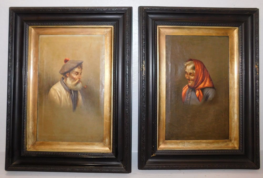 2 Antique Framed Oil Paintings of Elderly Man & Woman (1 of 5)