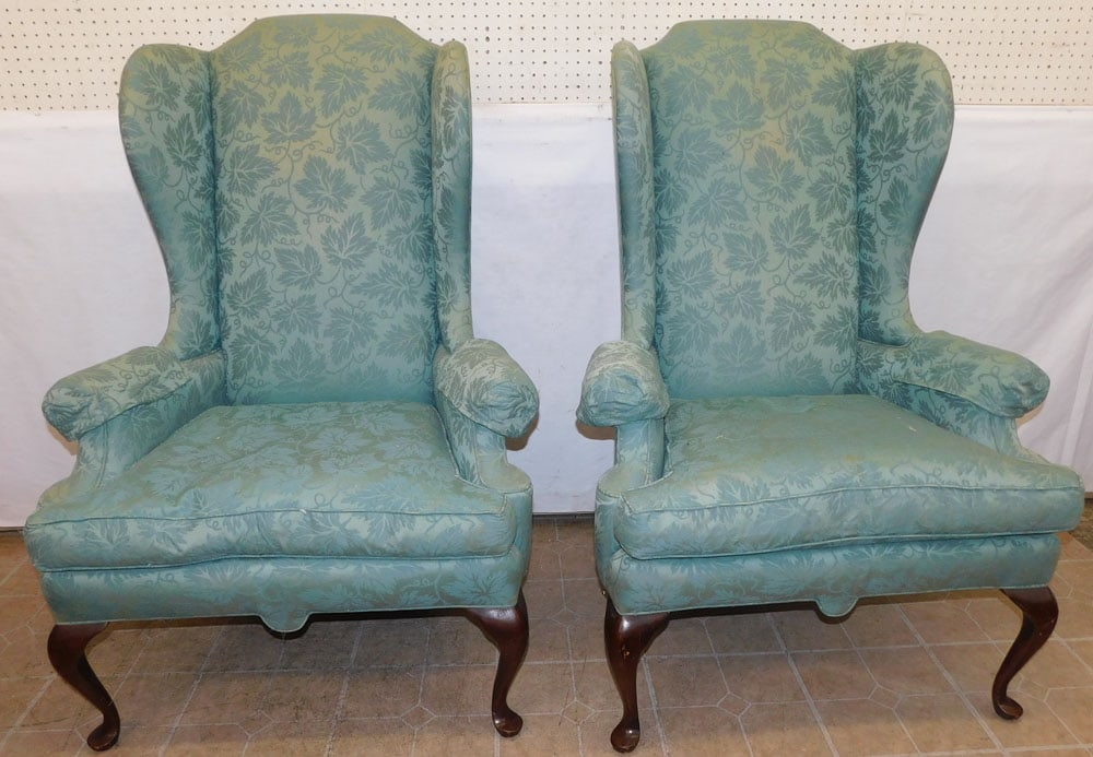 Pair of Upholstered Wing Back Chairs with Down Cushions (1 of 8)