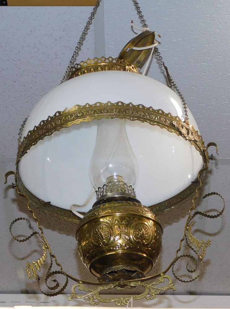 Brass Victorian Hanging Chandelier with Glass Shade (1 of 2)