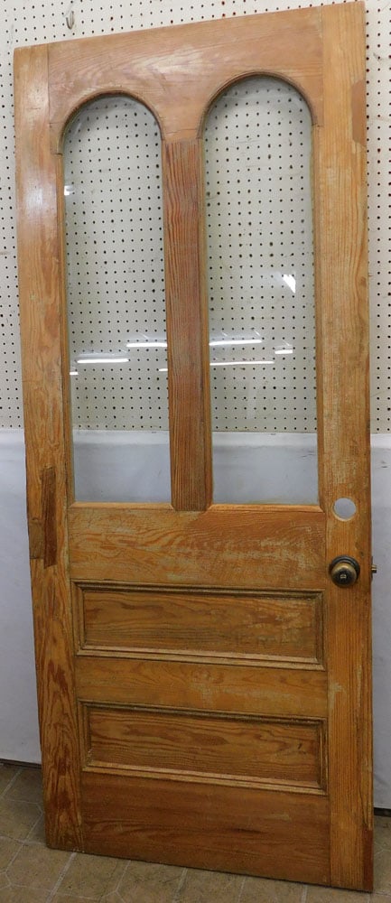 Antique Scrub Pine Door with 2 Glass Panels (1 of 4)