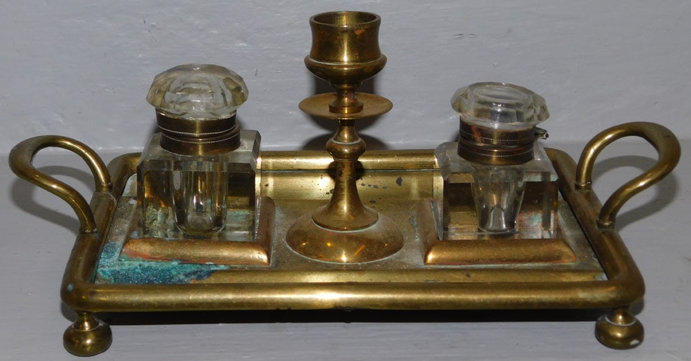 Antique Brass & Glass Ink Stand (1 of 5)